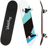 WhiteFang Skateboards for Beginners, Complete Skateboard 31 x 7.88, 7 Layer Canadian Maple Double Kick Concave Standard and Tricks Skateboards for Kids and Beginners (Simple Color)