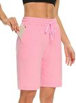 DIBAOLONG Womens Yoga Shorts Loose Comfy Drawstring Lounge Bermuda Shorts with 3 Pockets Pink 3XL