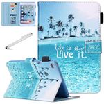 Fancity for iPad 9th Generation Case 2021, for iPad 8th 7th Generation Case (2020/2019 Release), 10.2 Inch PU Leather Case with Pen Holder, Card Slot Smart Wake Sleep Stand Cover, Beach