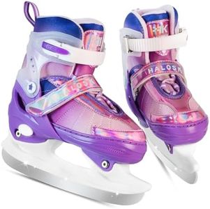 HALOSK Girls Adjustable Ice Skates for Youth Women, Kids Hockey Skates for Outdoor and Rink, Soft and Comfortable Lining Ice Skating Shoes (Rainbow Purple, Medium - Big Kids)