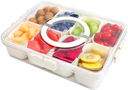 AHOUGER Compartment Serving Tray with Easy-Carry Handle - Lid & Detachable Snack Box, 8 Segment Food Storage, Perfect Lunch Organizer for Fruits, Charcuterie and Salads for Travel and Parties