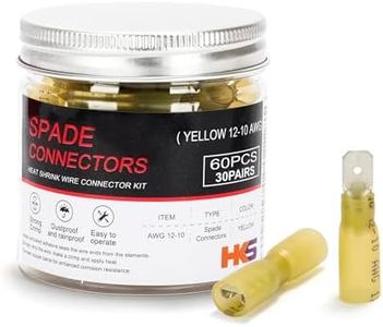 HKS 60PCS/30Pairs Heat Shrink Spade Connector - Yellow 12-10 AWG Male & Female Electrical Quick Disconnect Wire Connectors Kit Tinned - Waterproof and Insulated（M&F Yellow）
