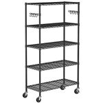 Folews 5 Tier Storage Shelves with Wheels - Metal Shelf for Storage Heavy Duty Adjustable Wire Shelving Unit Organizer Storage Rack for Kitchen Garage Pantry Closet Laundry(36L x 14W x 75H)