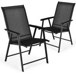 COSTWAY 2PCS/4PCS Folding Garden Chairs, Portable Outdoor Dining Chairs with Armrests, Metal Frame Patio Bistro Chair Deck Camping Seats for Balcony, Lawn and Poolside (2, Black, 69 x 59 x 92 cm)