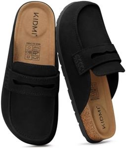 KIDMI Women's Genuine Suede Loafer Style Clogs Mules, Black, Size 37