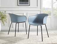 Furniturebox UK 2x Harper Dining Chair - Blue Grey Seat with Black Legs - Premium Dining Room Chairs - On-trend Plastic Tub Seat Metal Legs Bar Chair Design - Minimalist Scandi Industrial (Set of 2)