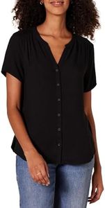 Amazon Essentials Women's Short-Sleeve Woven Blouse, Black, Medium