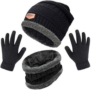 MAYLISACC Boys Hat Scarf and Glove Set for Age 5-10, Kids Winter Beanie Hats Neck Warmer and Touchscreen Gloves