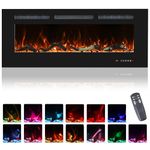 Oxhark Flame 48inch Electric Fireplace in Wall Recessed and Wall Mounted Fireplace Electric, 13 Flame Colors, Realistic Logs &Crystals Fuel Bed, Adjustable Temperature and Timer, 750W/1500W, Black
