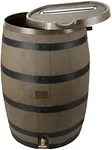 RTS Home Accents Polyethylene Premium Flat Back Rain Barrel with Removable Lid, 55 Gallon, Woodgrain with Black Stripes