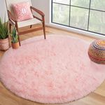 Terrug Super Soft Round Rugs for Kids Room, Cute Fluffy Plush Shaggy Carpet 4x4 Feet for Girls&Boys Bedroom Dorm, Home Decor White for Bedroom, Non-Slip Modern Rugs for Living Room Pink