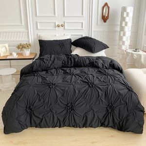 Rvciby Cute Black Flower Duvet Cover Queen Size,3PCS Soft Microfiber Bedding Set,Boho Textured Geometric Pattern Duvet Cover with Corner Ties & Zipper Closure (90"x90"-1 Duvet Cover,2 Pillow Cases)