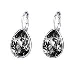 Xuping Crystal Huggies Earring for Women Silver Teardrop Earrings Black Stone Drop Earrings Fashion Jewelry Gift for Wife Birthday Party Mothers Day(Silver Night)