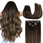 MAXITA Clip in Hair Extensions Real Human Hair Remy Clip in Hair Extensions Real Human Hair Long Straight Hair Extensions 16 Inch Natural Hair for Woman