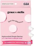 grace & stella Award Winning Pimple Patches for Face - Dermatologist Tested Acne Patches - Hydrocolloid Patch for Breakouts, Whiteheads - Vegan Acne Spot Treatment for Face (Invisible, 144 Count)