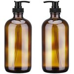 Hejo 2 Pcs Amber Glass Soap Dispenser, 500ml Reusable Hand and Dish Soap Dispenser, Versatile Pump Bottle Dispenser, Shampoo and Conditioner Dispenser with Plastic Pump for Bathroom Kitchen Countertop