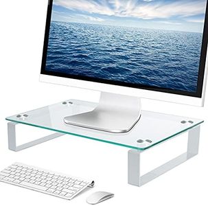 Furduzz Computer Monitor Stand Riser with Dual Metal Frames for Laptop,PC Screen,Printer,Multi Media Desktop Stand Monitor Riser for Office Home School, White Tempered Glass