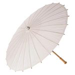 PaperLanternStore.com 32 Inch Wedding White Paper Parasol Umbrella with Elegant Handle