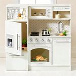 Tiny Land Play Kitchen for Kids, Upgraded Wooden Kitchen Toy with Complete Play Areas, Pretend Cooking Set with Sink, Stove, Microwave, Toy Coffee Station & Storage for Kids Ages 3+