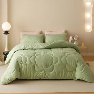 KAREVER Sage Flower Comforter Full Green Sunflower Print Bed Full Comforter Set 3 Pieces Green Floral Comforter Set for Boys Girls Teens Bedroom Decor All Season Hotel Quality Comforter Set