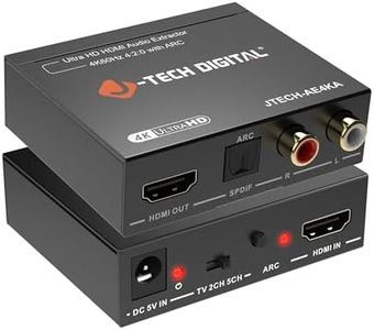 J-Tech Digital HDMI Audio Extractor 4K 60Hz HDMI to RCA Optical, HDMI ARC Audio Extractor Compatible with Dolby Digital DTS Stereo for Laptop Blu-Ray Gaming Consoles (JTECH-AE4KA)