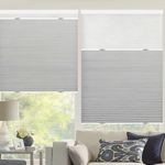 Light Filtering Top Down Bottom Up Day Night Cellular Blinds-Cordless Single Cell Honeycomb Shades, Sheer/Light Filter 2 Custom Pleated Shade in 1 for Home Office, Easy to Install, Grey-Light Filter