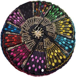 Winture 10 PCS Peacock Hand Fans, Spanish Folding Hand Fan, Flower Dancing Fans,Summer Handheld Folding Fans Party Favors for Girls Women (Embroidered Peacock Tail Pattern)