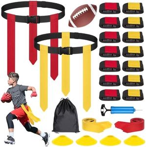 Flag Football Set for Kids, 14 Player Adjustable Flag Football Belts with 24 Flags, Practise Cones, a Size 3 Football, Air Pump and Storage Bag, for Youth and Adults Capture Flag Training…