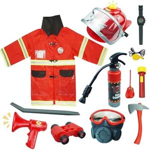 RedCrab Costume Deguisement Pompier Enfants Avec Extincteur Cosplay Halloween, Accessoires pour Enfants 3-10 Ans,12 pcs