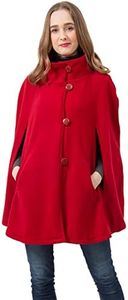 BYOS Women’s Winter Stylish Oversized Plaid Soft Fleece Poncho Blanket Wrap, Button Cape-red, One Size