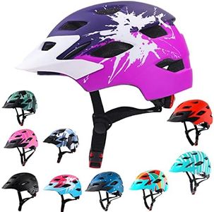 Kids Bike Helmet,Bavilk Kids Boys Girls Bike Helmets with LED Light Detachable Visor Children Youth Teen Multi-Sport for Skating Cycling Scooter Skateboard Adjustable & Lightweight 19.7"-22.4"