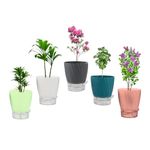 INKULTURE Self Watering Flower Pots for Plants, Home Indoor & Outdoor Planters, Terrace, Garden Etc | Pack of 05 | Multicolor | Plastic | 07 inch X 6.5 inch
