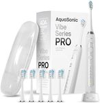 Aquasonic Vibe Series PRO – Ultra-Whitening Electric Toothbrush – 5 Modes & Smart Timers – Premium Travel Case & 6 Proflex Brush Heads – ADA Accepted Toothbrush (Optic White)