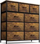 Sorbus Fabric Dresser for Bedroom - Chest of 9 Drawers, Tall Storage Tower, Clothing Organizer, for Closet, for Living Room, Steel Frame, Fabric Bins - Wood Handle (Rustic Wood)