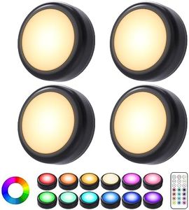 Puck Lights, Cadrim 13 Colors Changeable LED Puck lightings Battery Powered Dimmable Under Cabinet Lights, Battery Powered Under Counter Lights with Wireless Remote Controls (4pcs)