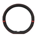 Soft X Premium Faux Leather Car Steering Wheel Cover | Flat Bottom (D Shape) Breathable Anti Slip Steering Cover for Untlimate Comfort & Style - Black & Red