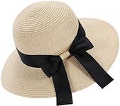 Chapter Seven Women's Sun Hat Floppy Foldable Bowknot Straw Hat Summer Beach Cap UV Protection UPF50 (Beige)