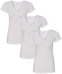 Clementine Apparel Women 3-Pack V Neck T-Shirt Short Sleeve Basic Tee, White/White/White, Small