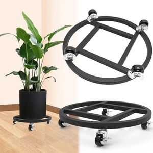 RIDSENIA 2 Pack Metal Plant Caddy with Wheels, 13'' Heavy Duty Round Rolling Planter Tray, Plant Stand with 360° Lockable Casters Wheels Indoor Outdoor Use, Planter Dolly for Flower Pots, Black