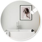 Amazing Tour 50cm Large Modern Round Mirror White Brushed Frame Wall Mirror Metal Framed HD Glass Wall Mirror for Makeup Bathroom Living Room