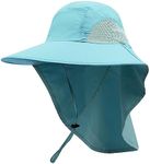 CLAPE Neck Flap Cover Wide Brim Safari Hiking Cap UV Protection Bucket Hat Outdoor Sports Sun Hat Unisex,XT02-Lake Blue