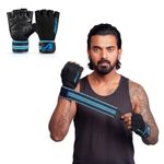 Boldfit Gym Gloves for Men Workout Unisex Hand Gloves for Gym for Men & Women with Wrist Support for Weightlifting, Workout Comfortable Fit Bike Riding, Cycling Handgloves - Irongrip Black Blue M