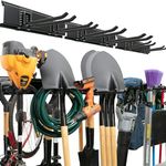 TIDYME Garage Tool Organizer Wall Mount - Sturdy Storage Rack with Adjustable Hooks, Stud Spacing Compliance - 300lbs Capacity - Garden Tool Organizer for Garage with 3 Rails and 6 Hooks