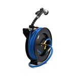 Zephyr Auto-Retractable Garden Hose Reel with Rubber Water Hose & Spray Gun - Never Coil a Garden Hose again. Save Water, Time & Effort,Blue