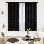 Deconovo Blackout Curtains for Bedroom, 72 Inch Length - Room Darkening Curtains, Window Grommet Curtains, Wave Line and Dots Pattern (W52 X L72, Black, Set of 2)