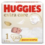 Huggies Extra Care Baby Size 1 (2-5 kg), 4 Packs of 40 Nappies, 3290 Gr