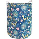 Extra Large Collapsible Laundry Hamper 62L, Munzong Cotton Linen Foldable Laundry Basket with Handle, Baby Girl Nursery Hamper, Storage Bin for Toy Organizer Bedroom Bathroom Home Decor(Sika Deer)