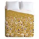 Deny Designs Ninola Designs Ink Flowers Mustard Comforter Set with Pillowcase(s), 88" x 88", Yellow