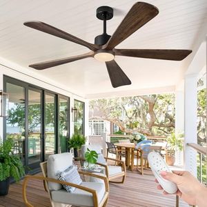 ABZ 5 Blade Ceiling Fans with Lights, 60 inch Outdoor Ceiling Fans with Light and Remote Control for Indoor Patio Bedroom Farmhouse Solid Wood Propeller Modern Ceiling Fan with Light(Deep Brown)
