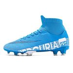 Juioguae Football Boots Kids,High-Top Soccer Boots Boys Girls,Breathable Football Shoes with Cleats,Blue,6.5 UK